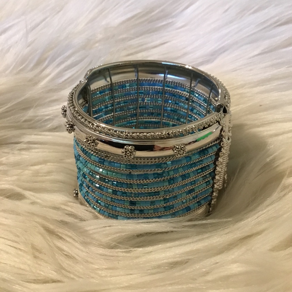 Hinged Silver & Bead Hinged Bangle Bracelet- Size… - image 2